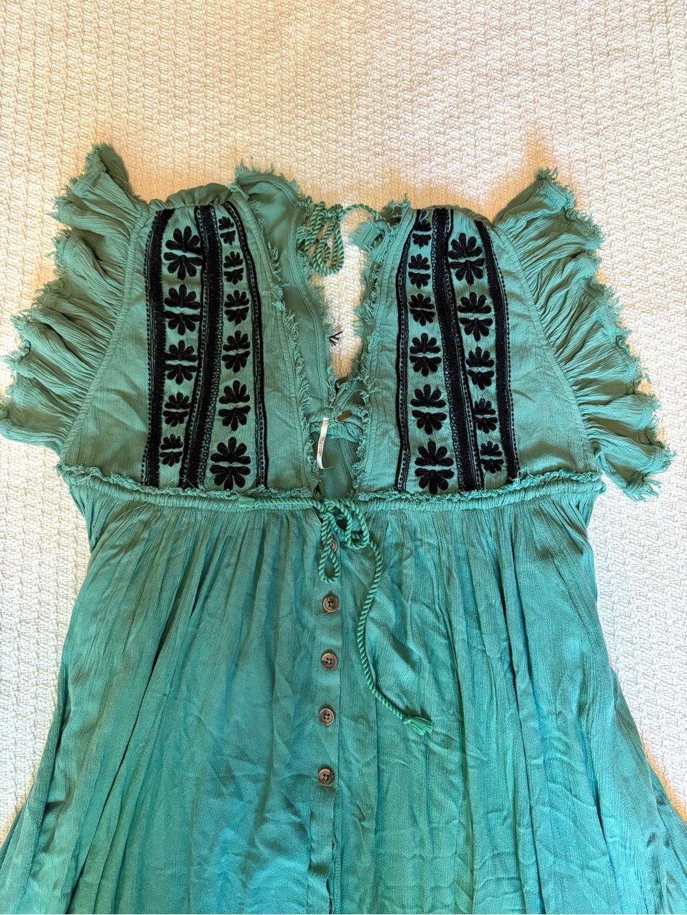 Free People Teal Green Embroidered Boho Dress